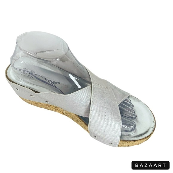 Pierre Dumas Metallic Slip On Criss Cross Platform Wedge Sandals Sz 10 - Picture 5 of 9